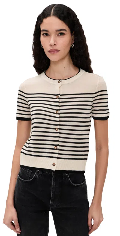 Rag & Bone Anne Short Sleeve Stripe Cardigan Ivory In Neutral