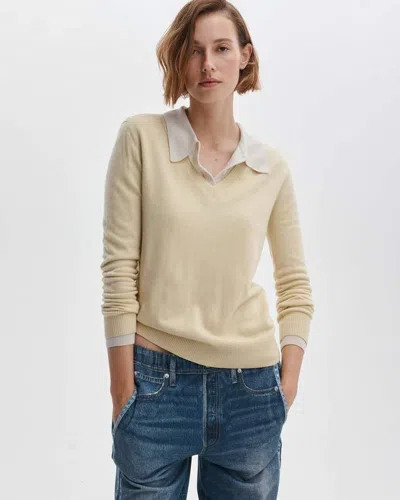 Rag & Bone Anne Long Sleeve Polo Sweater Btter In Yellow