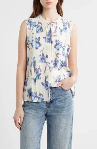 Rag & Bone Arden Floral Tie Neck Blouse In Black