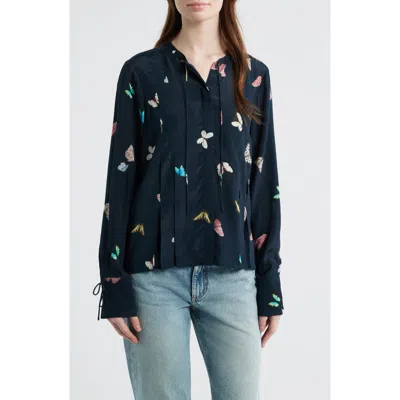 Rag & Bone Arden Print Pleated Top In Blue