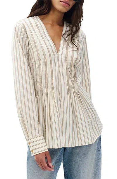 Rag & Bone Asher Stripe Pleated Cotton Blouse In Drcls