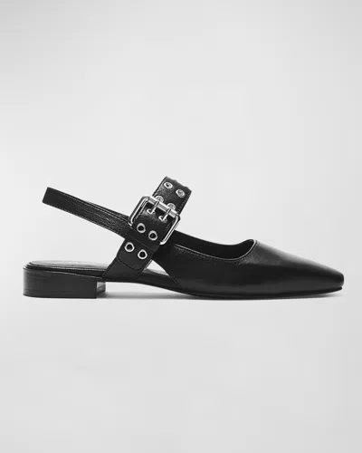 Rag & Bone Astra Leather Buckle Slingback Ballerina Flats In Black