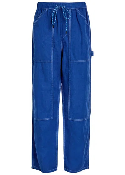 Rag & Bone Atlas Panelled Relaxed Straight-leg Linen Trousers In Blue