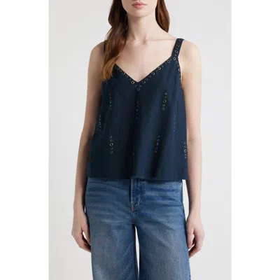 Rag & Bone Aubrey Grommet Trim Linen & Cotton Camisole In Blue