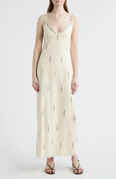 Rag & Bone Aubrey Grommet Trim Linen & Cotton Maxi Dress In White