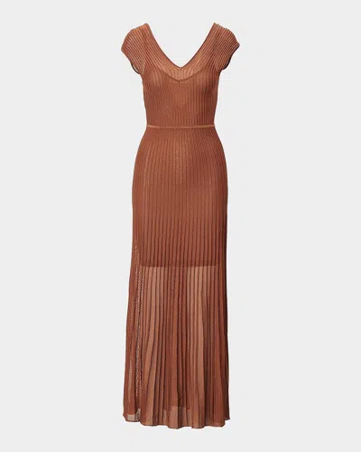 Rag & Bone Aubrey Metallic Rib-knit Maxi Dress In Brown
