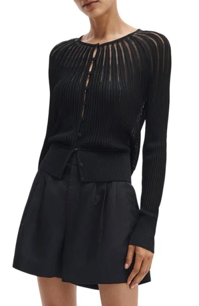 Rag & Bone Aubrey Open Knit Semi Sheer Cardigan In Black