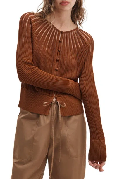 Rag & Bone Aubrey Open Knit Semi Sheer Cardigan In Brown