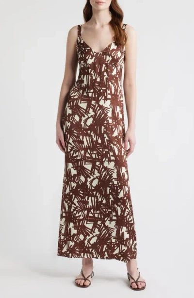 Rag & Bone Aubrey Print Sleeveless Satin Maxi Dress In Brown