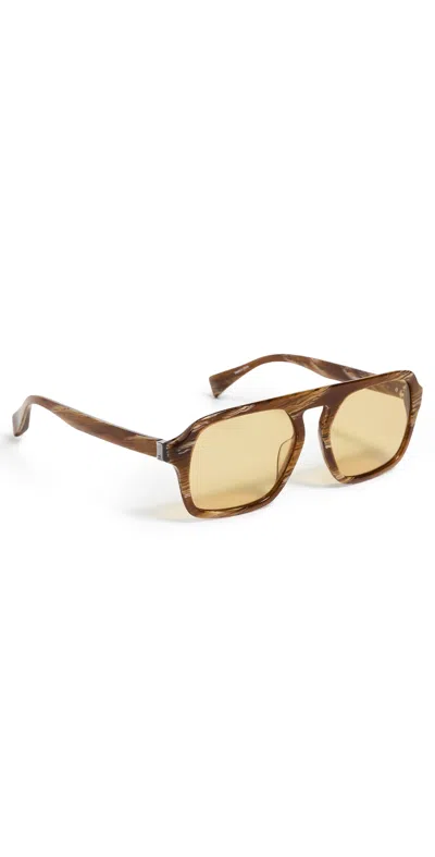 Rag & Bone Aviator Acetate Sunglasses Shiny Amber Brown Horn