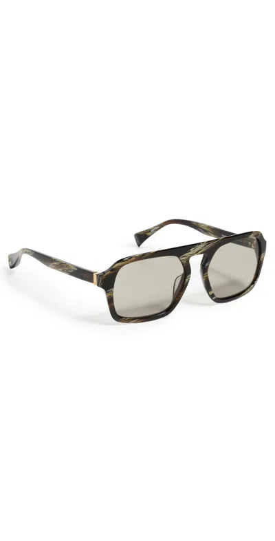 Rag & Bone Aviator Acetate Sunglasses Shiny Dark Green Horn