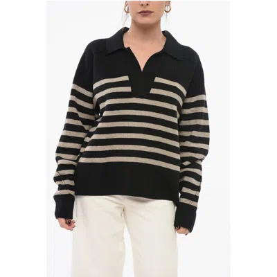 Rag & Bone Awning Striped Wool Blend Pullover With Polo Neck