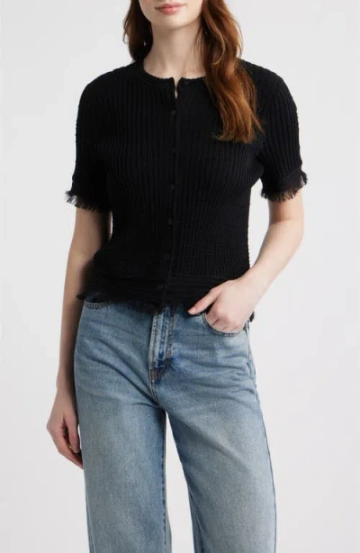 Rag & Bone Ayan Fringe Trim Rib Cardigan In Black