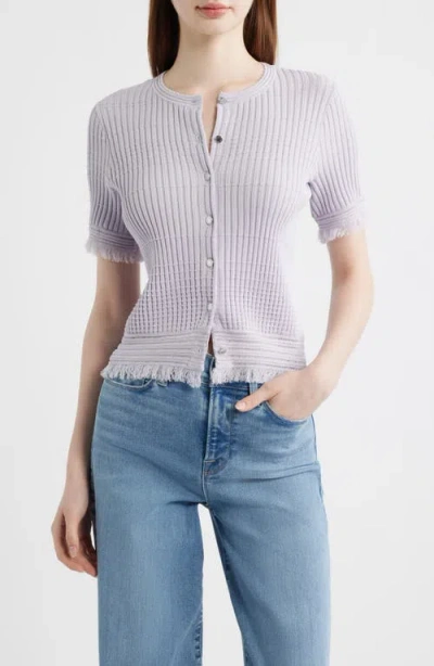 Rag & Bone Ayan Fringe Trim Rib Cardigan In Purple