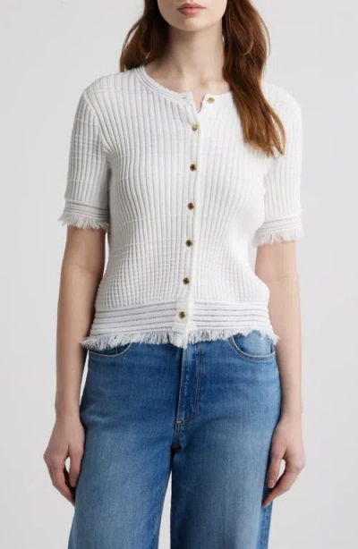 Rag & Bone Ayan Fringe Trim Rib Cardigan In White