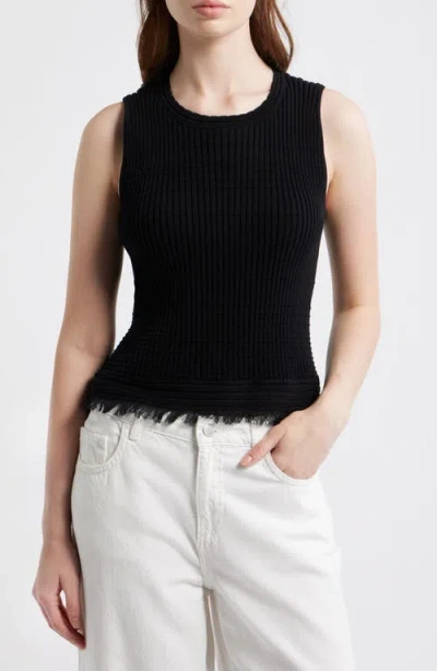 Rag & Bone Ayan Rib Knit Fringe Trim Tank In Black