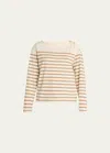 Rag & Bone Bardot Striped Long Sleeve Top In Camelstrp