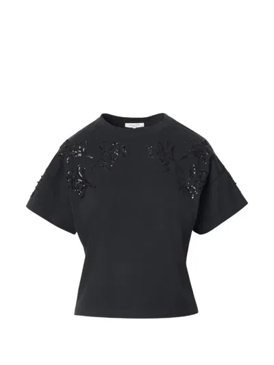 Rag & Bone Kelly Beaded Floral Boxy T-shirt In Black