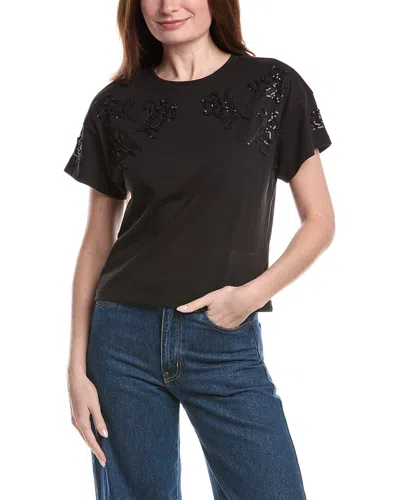Rag & Bone Beaded Floral Kelly Boxy T-shirt In Black