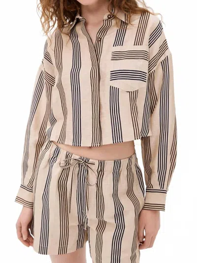 Rag & Bone Beatrice Cropped Linen Shirt In Creamstripe In Neutral