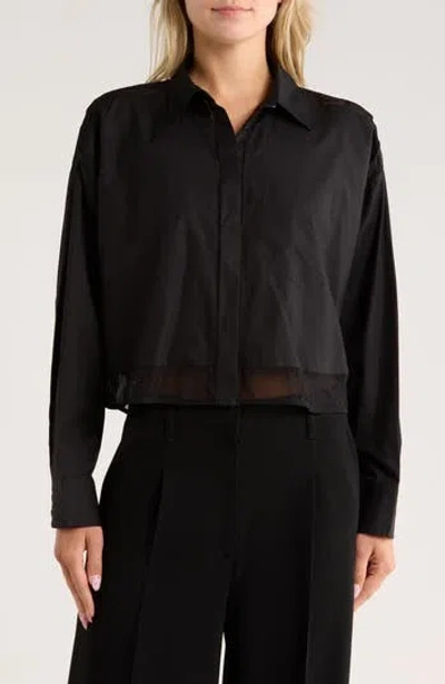 Rag & Bone Beatrice Mixed Media Crop Button-up Shirt In Black
