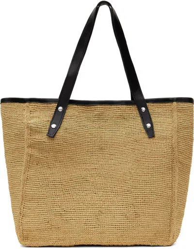 Rag & Bone Beige Daily Leather-trimmed Straw Tote In Ntrlblk