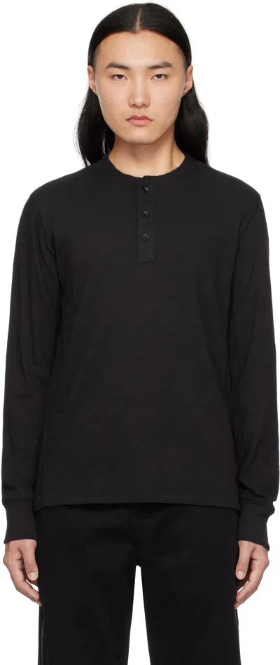 Rag & Bone Black Classic Flame Henley In Jetblk