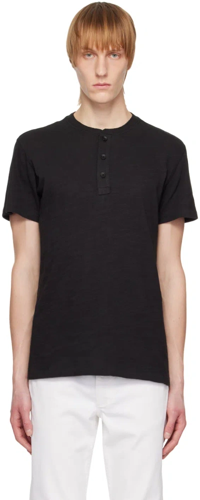 Rag & Bone Black Classic Flame Henley In Jetblk