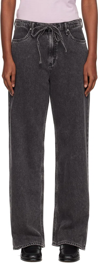 Rag & Bone Black Phoebe Wide-leg Drawstring Jeans In Gray