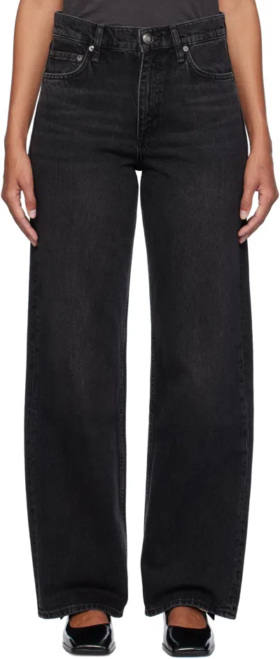 Rag & Bone Black Shea Relaxed Straight Jeans In Blackstn