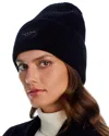 Rag & Bone Blake Logo Patch Wool Blend Rib Beanie In Blue