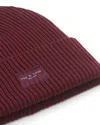 Rag & Bone Blake Logo Patch Wool Blend Rib Beanie In Burgundy