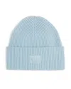 Rag & Bone Blake Logo Patch Wool Blend Rib Beanie In Blue
