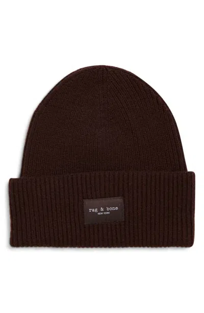 Rag & Bone Blake Logo Patch Ribbed Beanie In Brown