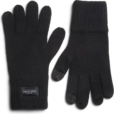 Rag & Bone Blake Logo Patch Ribbed Gloves In Black