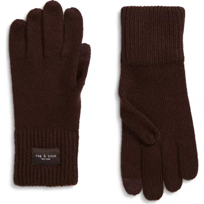 Rag & Bone Blake Logo Patch Ribbed Gloves In Brown