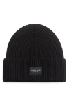 Rag & Bone Blake Logo Patch Wool Blend Rib Beanie In Black