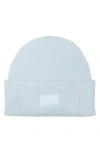 Rag & Bone Blake Logo Patch Wool Blend Rib Beanie In Blue