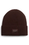 Rag & Bone Blake Logo Patch Wool Blend Rib Beanie In Brown