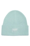 Rag & Bone Blake Logo Patch Wool Blend Rib Beanie In Green