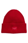 Rag & Bone Blake Logo Patch Wool Blend Rib Beanie In Red