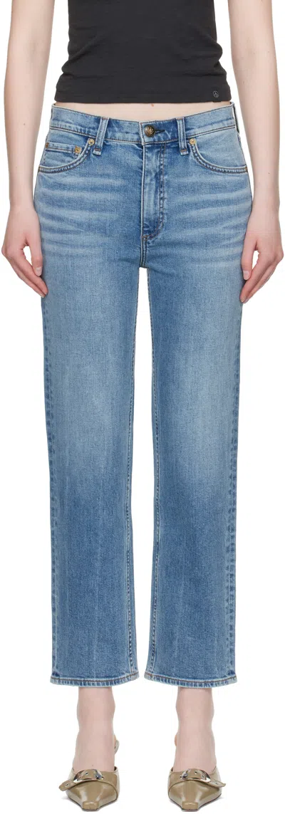 Rag & Bone Blue Straight Harlow Mid Rise Ankle Jeans