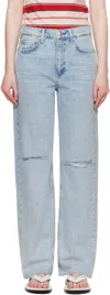 Rag & Bone Blue Straight Shea Relaxed High Rise Jeans