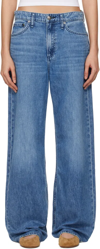 Rag & Bone Blue 'the Logan' Mid-rise Wide Leg Jeans In River