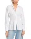 Rag & Bone Blythe Cotton Smocked Waist Peplum Button-up Shirt In White