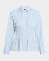 Rag & Bone Blythe Cotton Smocked Waist Peplum Button-up Shirt In Blue