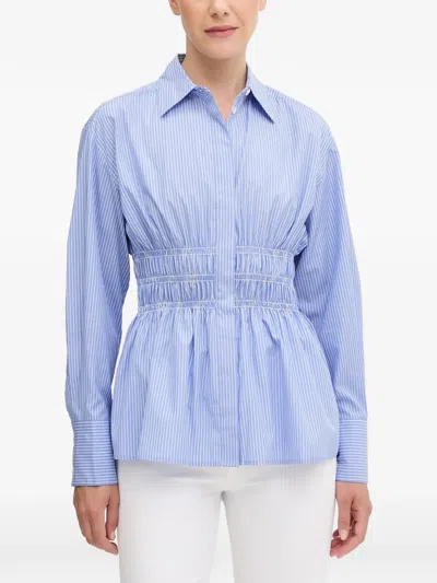 Rag & Bone Blythe Striped Shirred Shirt In Blue