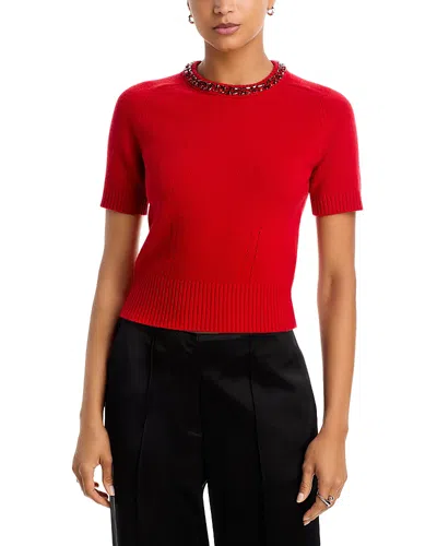 Rag & Bone Bonnie Embellished Crewneck Short Sleeve Sweater In Red