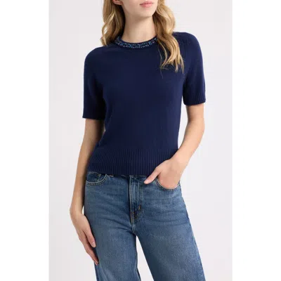 Rag & Bone Bonnie Embellished Short Sleeve Sweater In Blue
