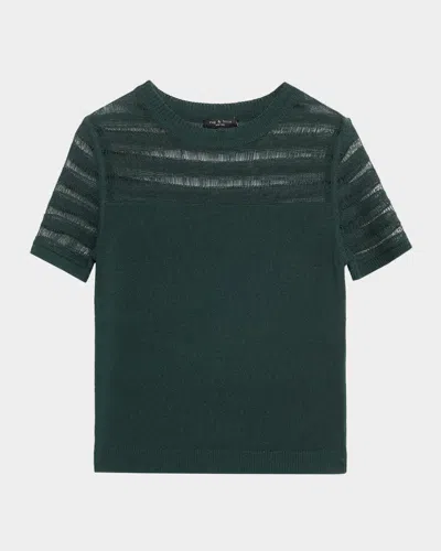 Rag & Bone Britt Lattice-knit Short-sleeve Sweater In Green